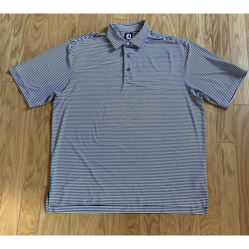 FootJoy Navy White Pinstripe Performance Golf Polo Shirt Men's size XL ISGC Logo